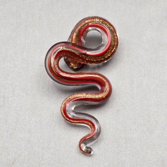 Artisan Made Glass Snake Pendant 2.5" Red w/ Gold Sparkle Sculptural Bail - Picture 4 of 7